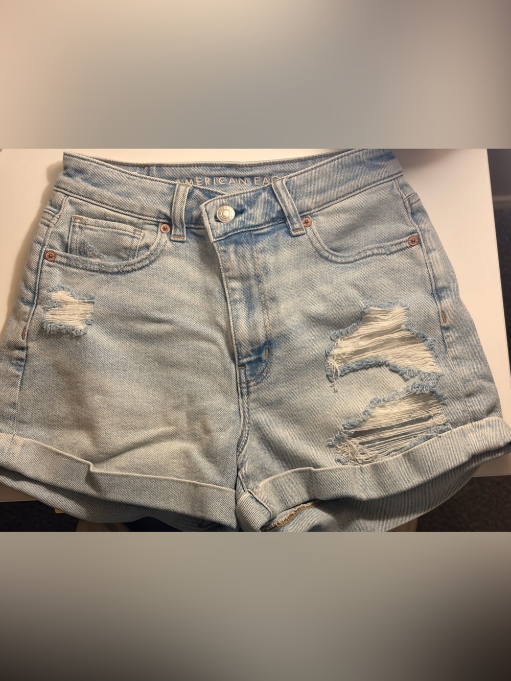 American Eagle Outfitters Light Blue Distressed Denim Mom Shorts